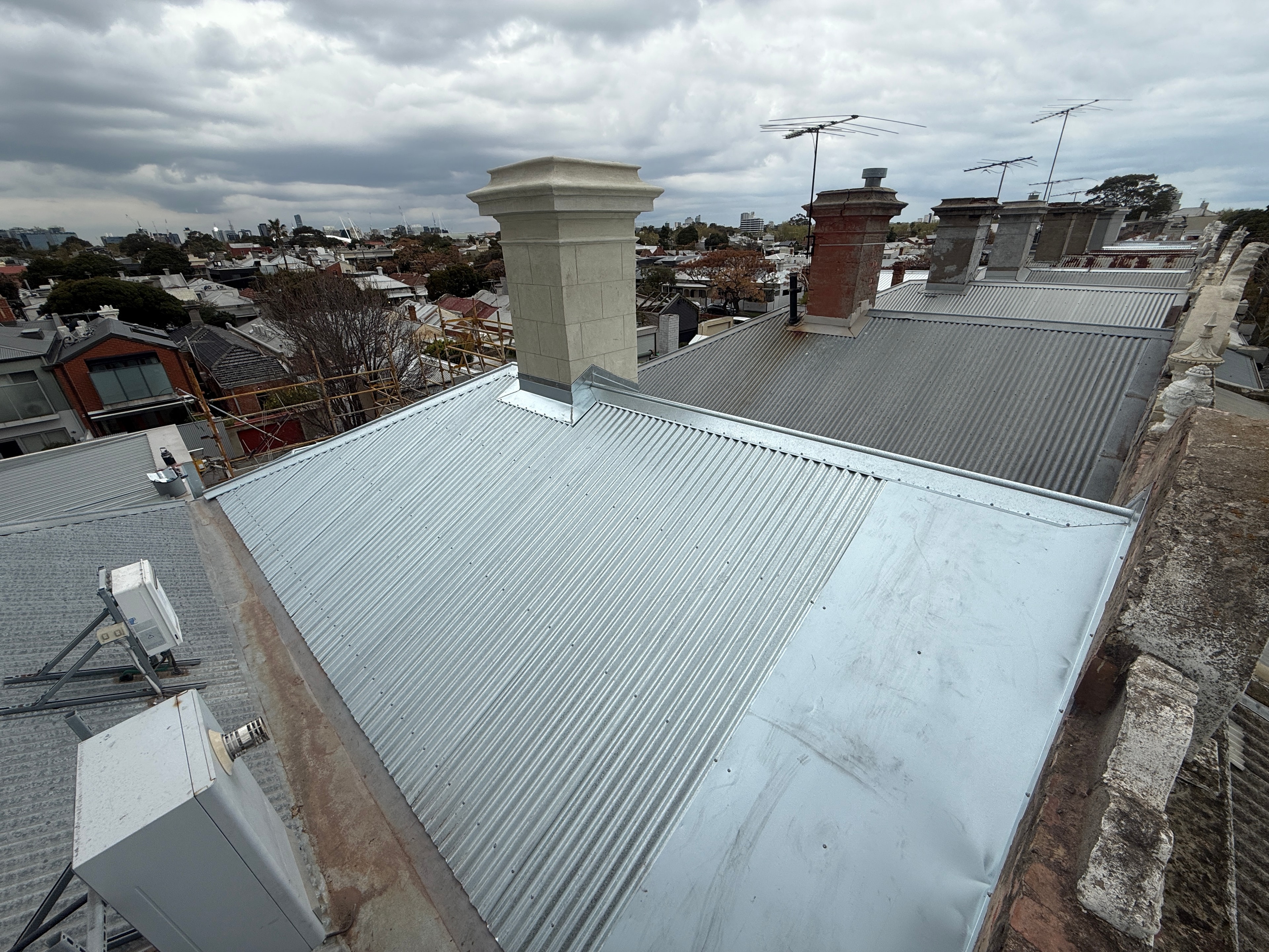 Commercial Klip-Lok roof sheeting viewed from street level